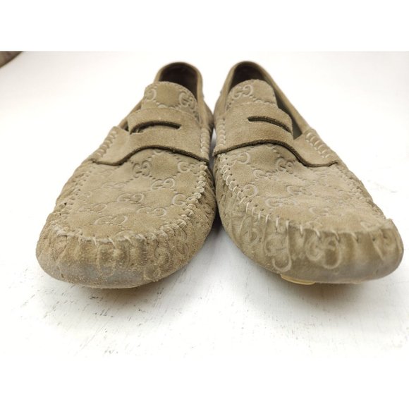 Gucci Guccissima Suede Embossed GG Beige Driving Loafers Size 8.5 US 9-9.5 - Picture 7 of 14